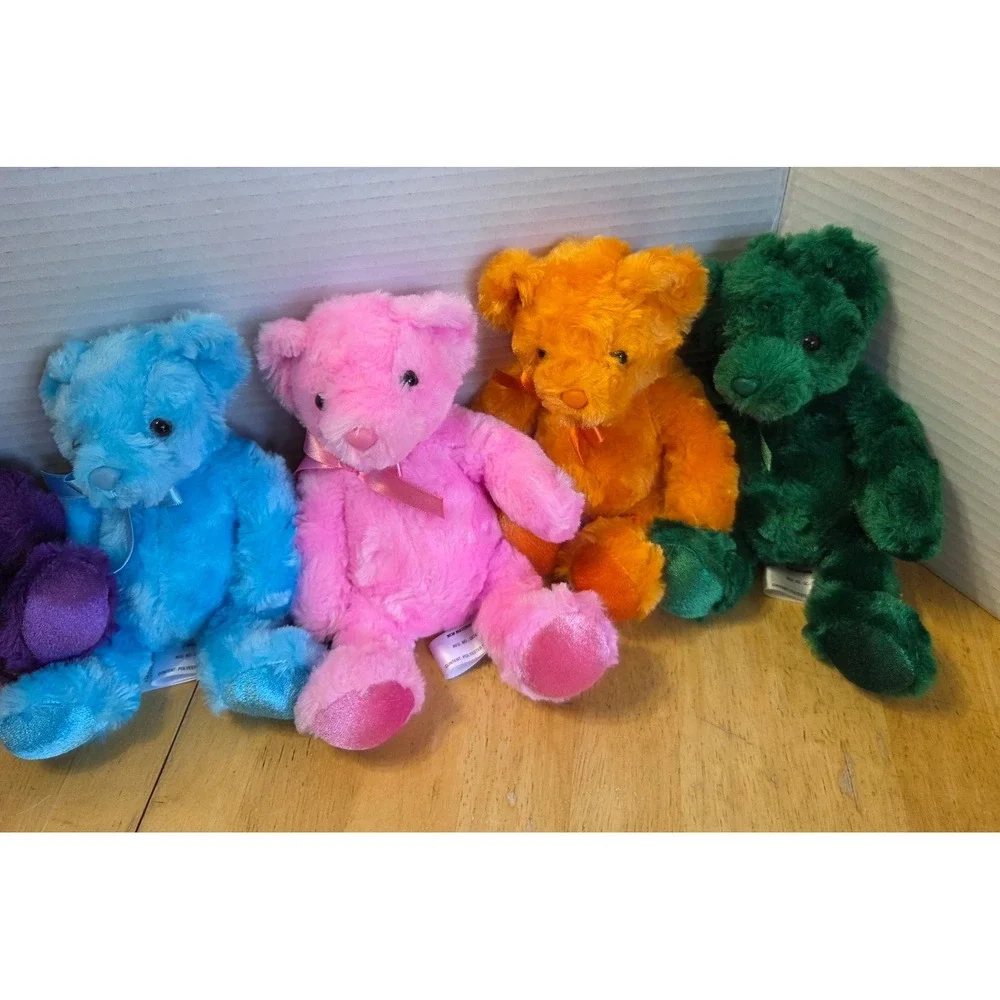 Aurora Lot of 7 Mini Plush Stuffed Animals Rainbow Vibrant Teddy Bear Colorful